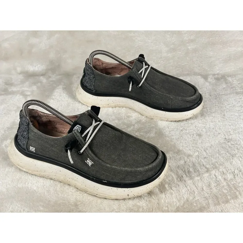 Hey Dude Wendy Peak Chambray Shoes Women’s Sz 8 Woven Gray Lightweight Slip On